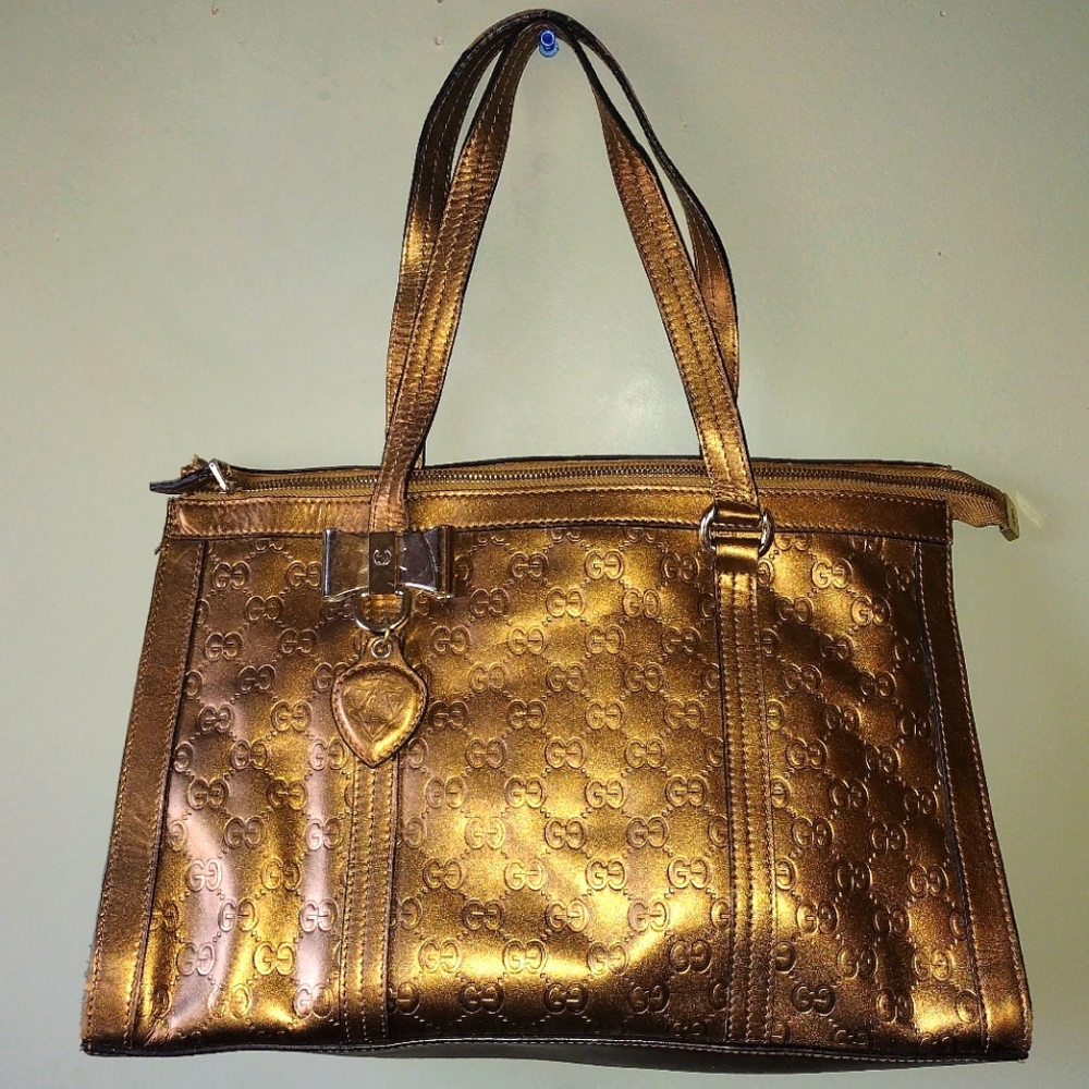 AUTHENTIC RARE Vtg Gucci GG Bronze Leather Shoulder Bag